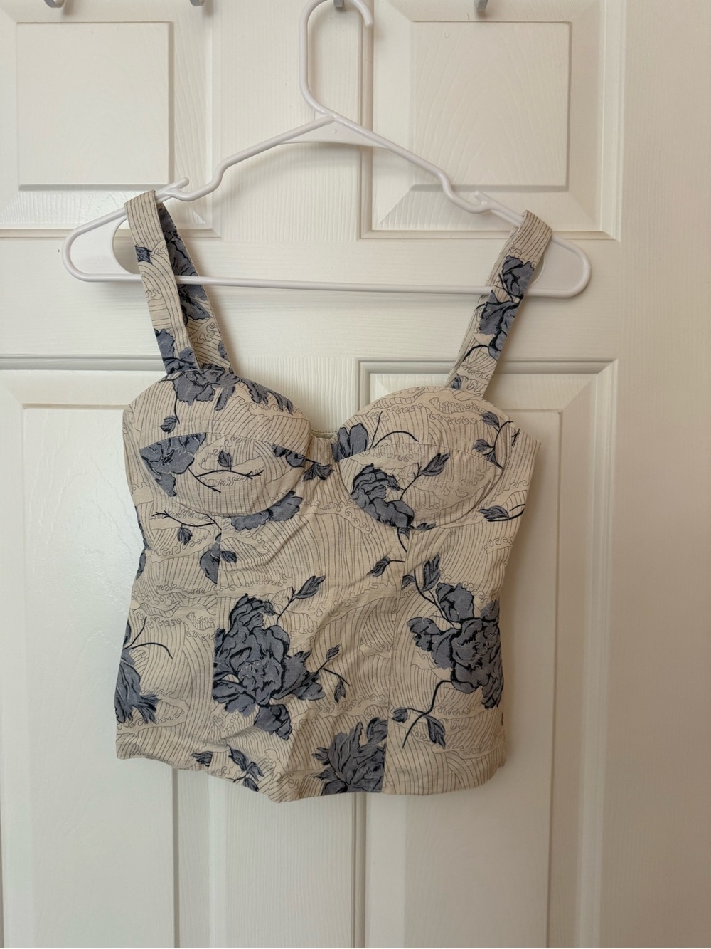 Floral Bustier Crop Top in Cream and Blue
